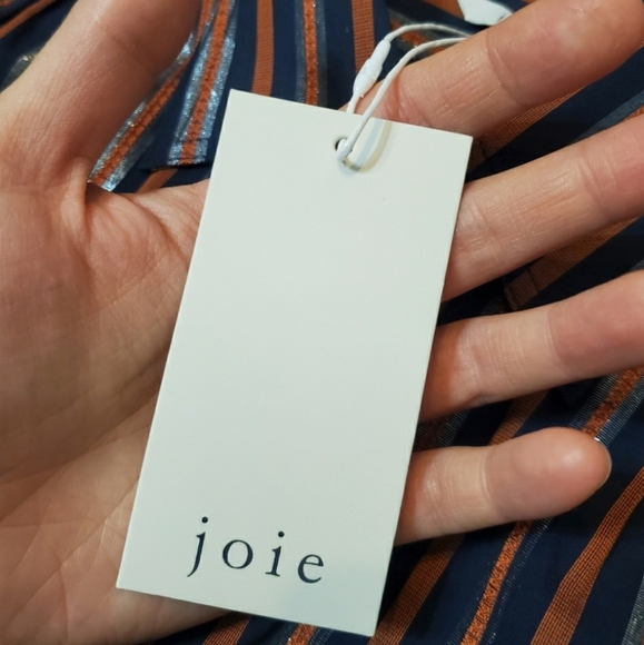 NWT Joie "Dyllis Dark Sapphire" short sleeves blouse. Blue, orange, metallic. S. - Picture 5 of 9